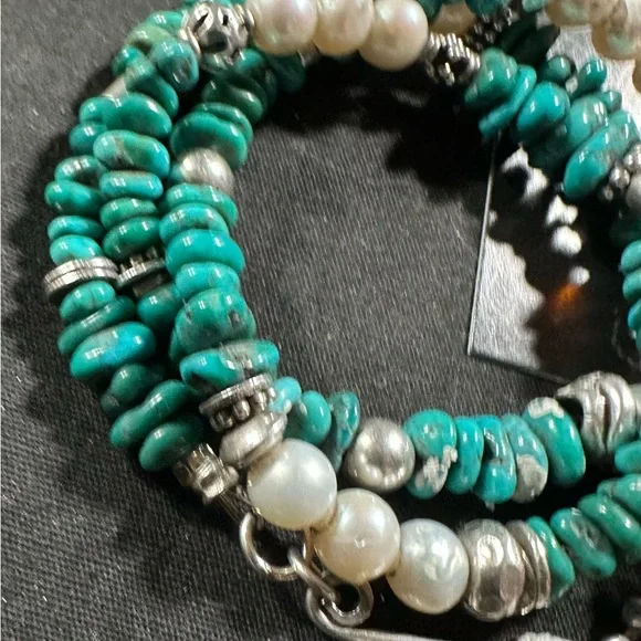 Turquoise and. freshwater pearl Baltic, Amber and Sterling silver bracelet